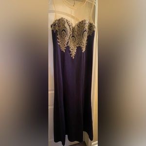 Babyonlinedress Mermaid Gown, 16W, Navy Blue w/Sheer top & Gold embellishments